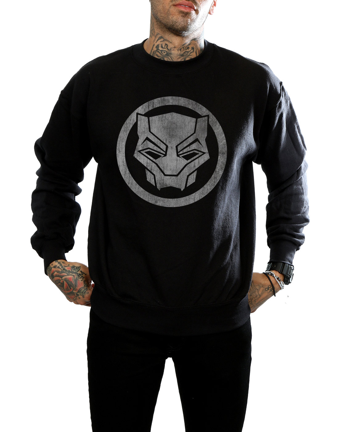 Uomo Black Felpa Distressed Panther Icon Marvel dABSznA