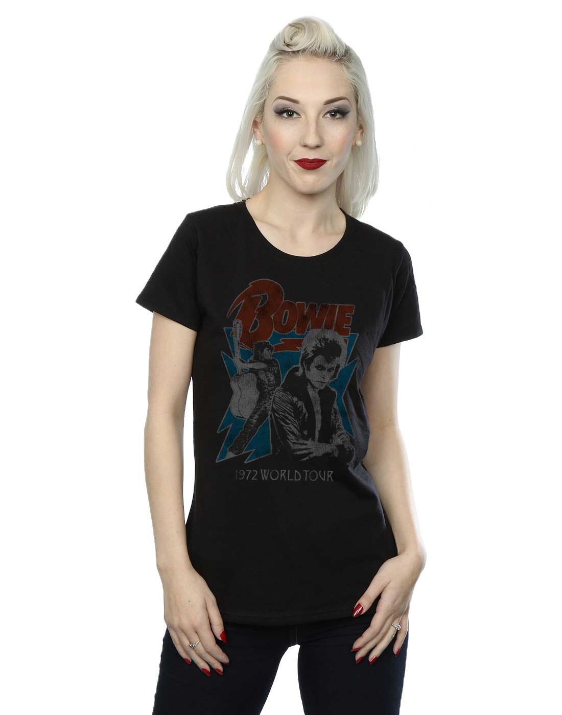 David Bowie Women/'s Red Bolt Boyfriend Fit T-Shirt