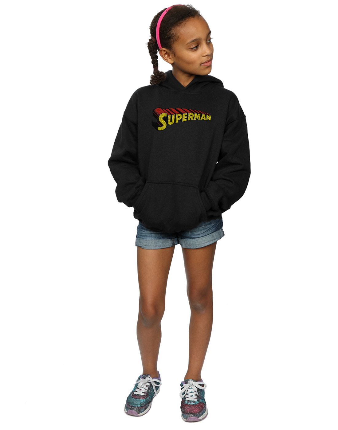 DC Comics Girls Superman Telescopic Crackle Logo Hoodie - Picture 9 of 13