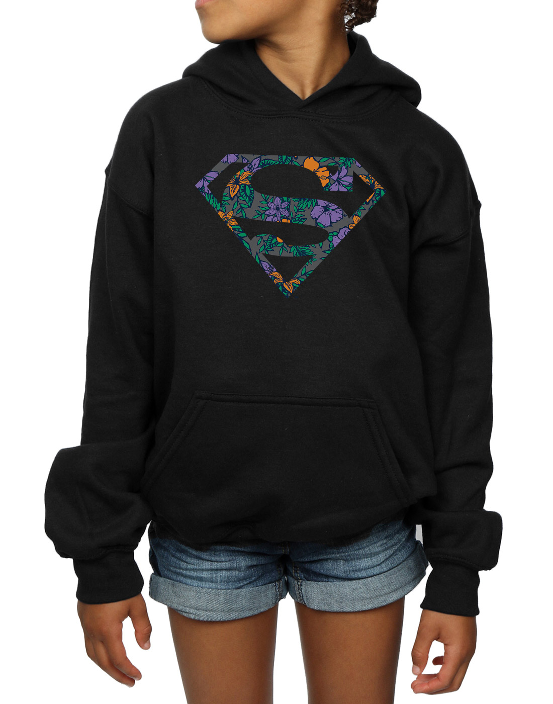 DC Comics Girls Superman Floral Logo 1 Hoodie - Picture 8 of 13