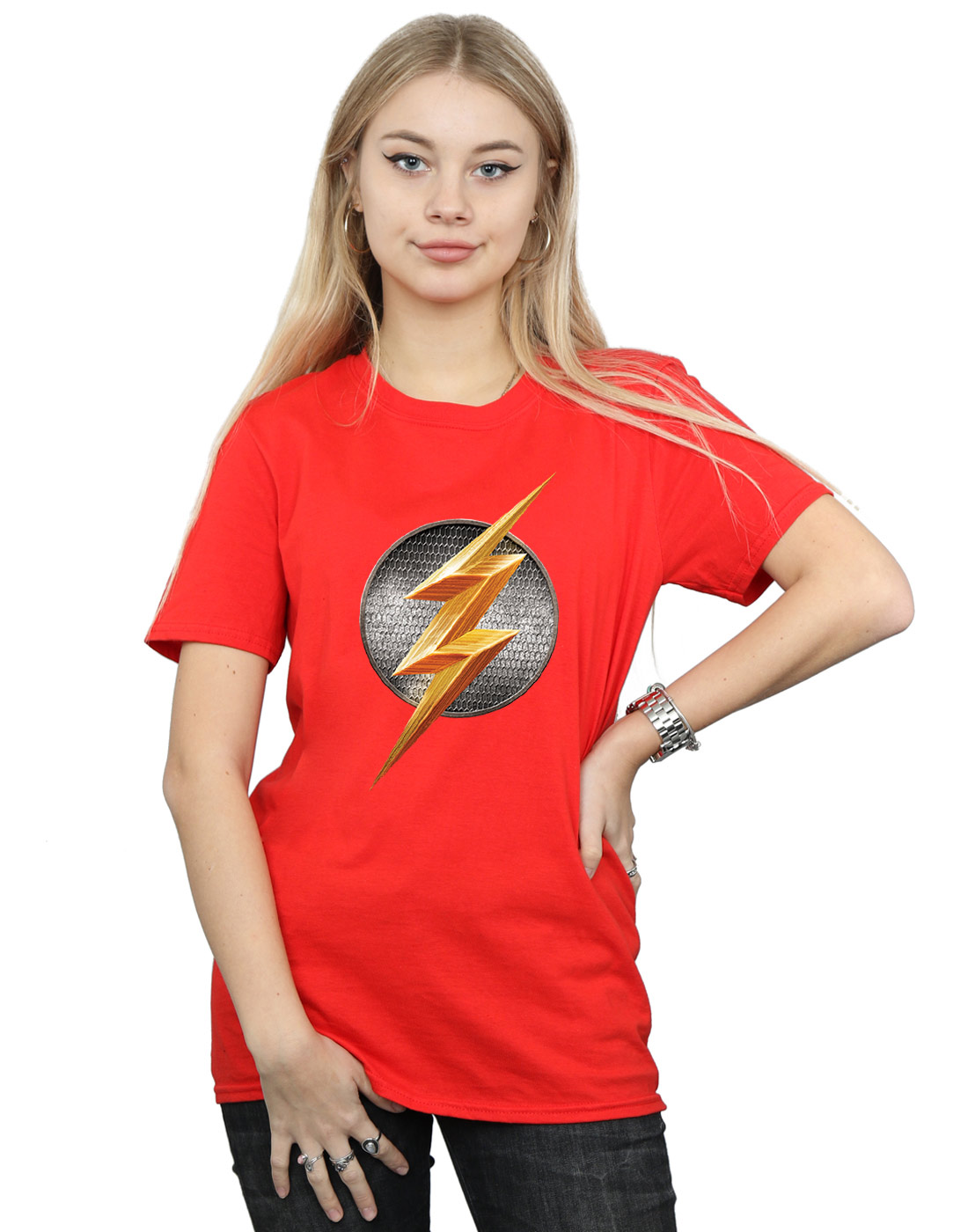 DC Comics Women's Justice League Movie Flash Emblem Boyfriend Fit T-Shirt - Picture 10 of 21