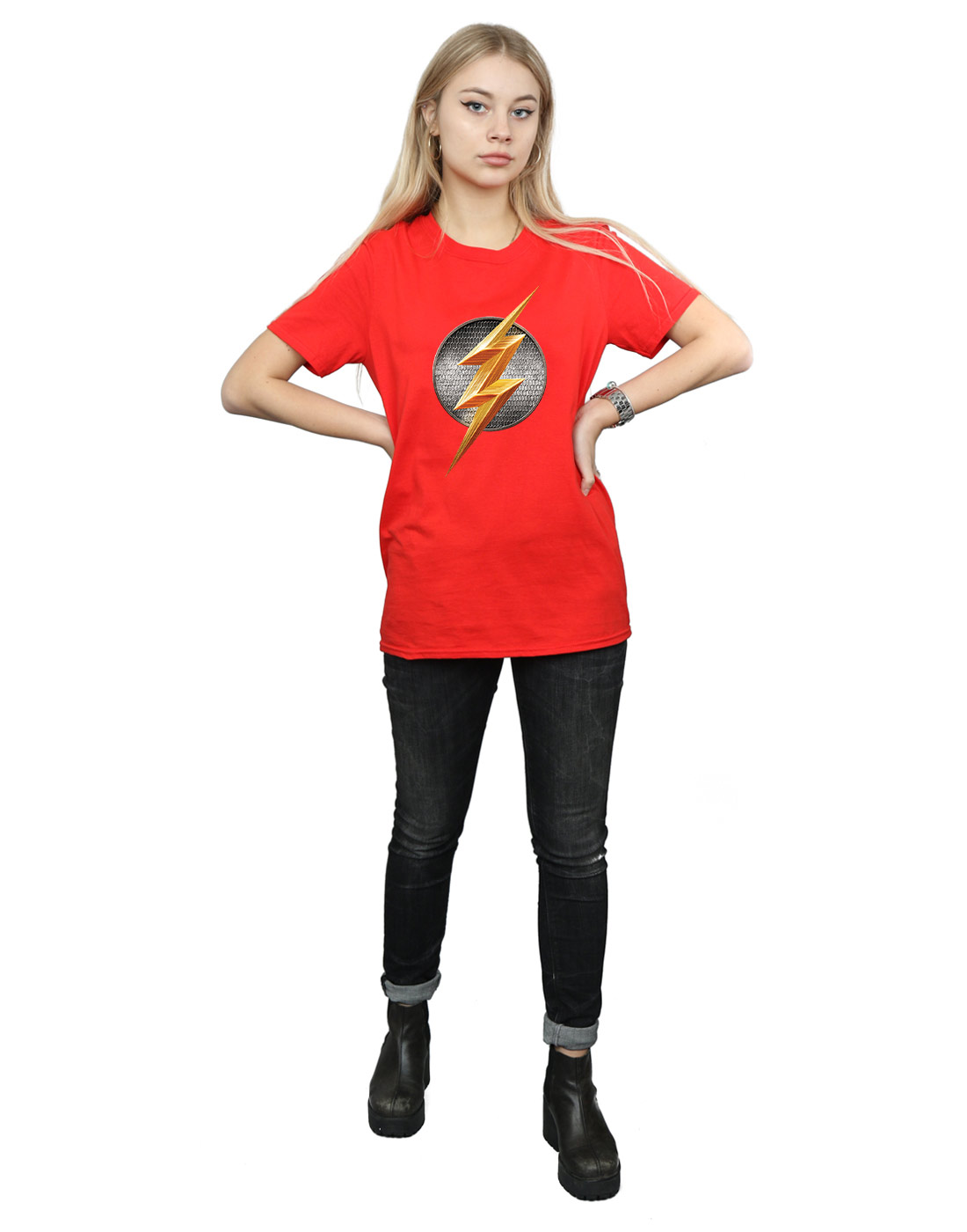 DC Comics Women's Justice League Movie Flash Emblem Boyfriend Fit T-Shirt - Picture 13 of 21
