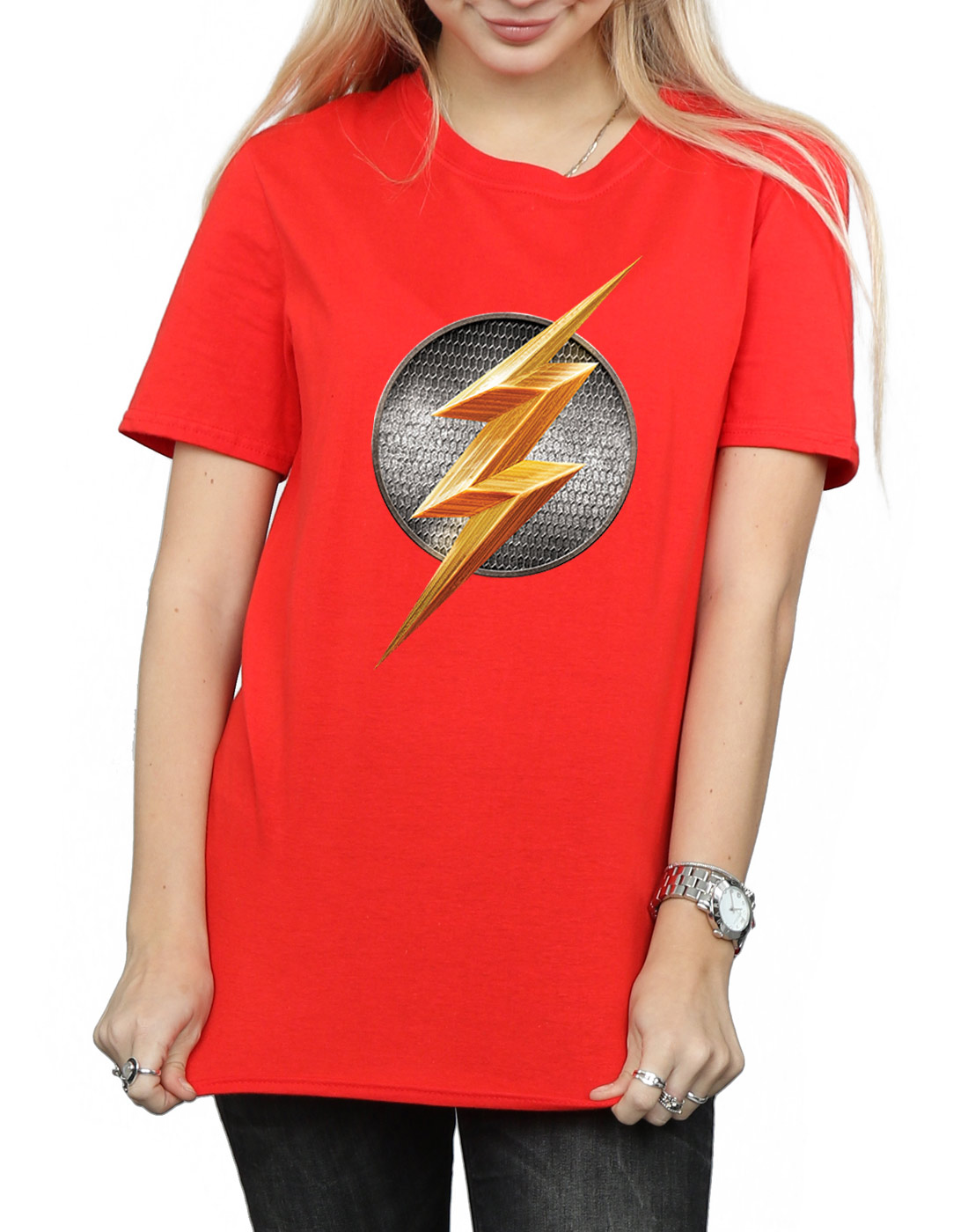 DC Comics Women's Justice League Movie Flash Emblem Boyfriend Fit T-Shirt - Picture 12 of 21