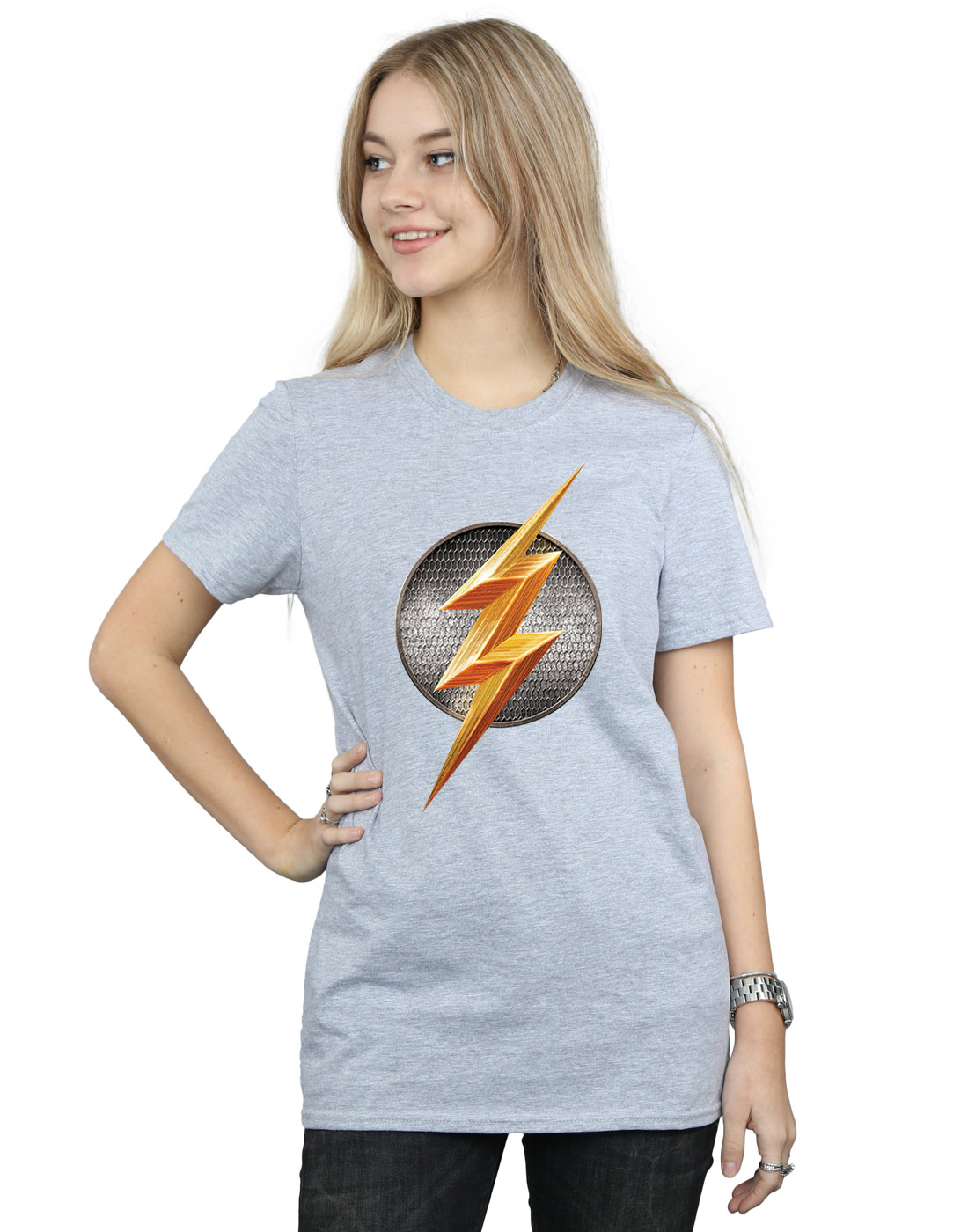 DC Comics Women's Justice League Movie Flash Emblem Boyfriend Fit T-Shirt - Picture 14 of 21