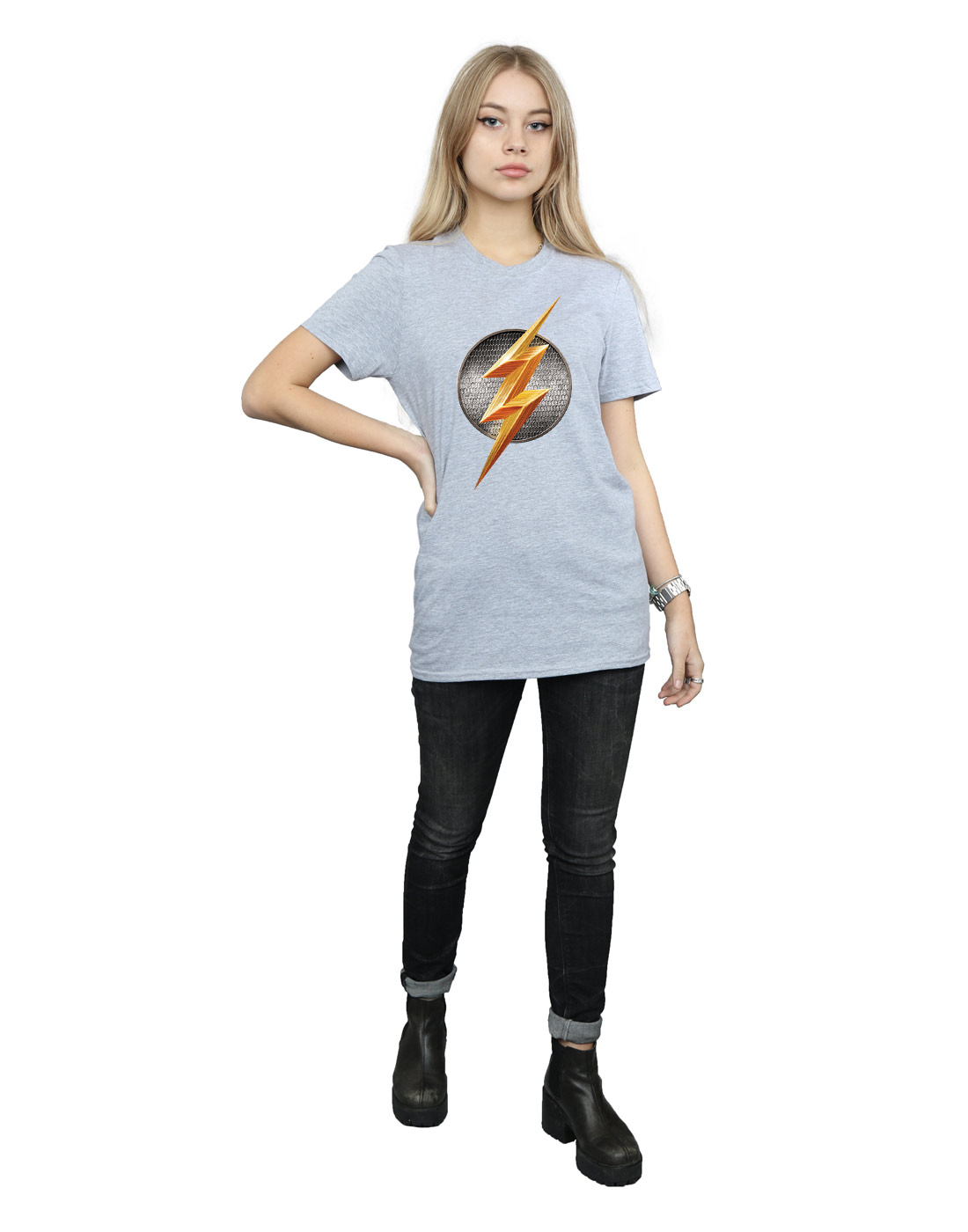 DC Comics Women's Justice League Movie Flash Emblem Boyfriend Fit T-Shirt - Picture 17 of 21