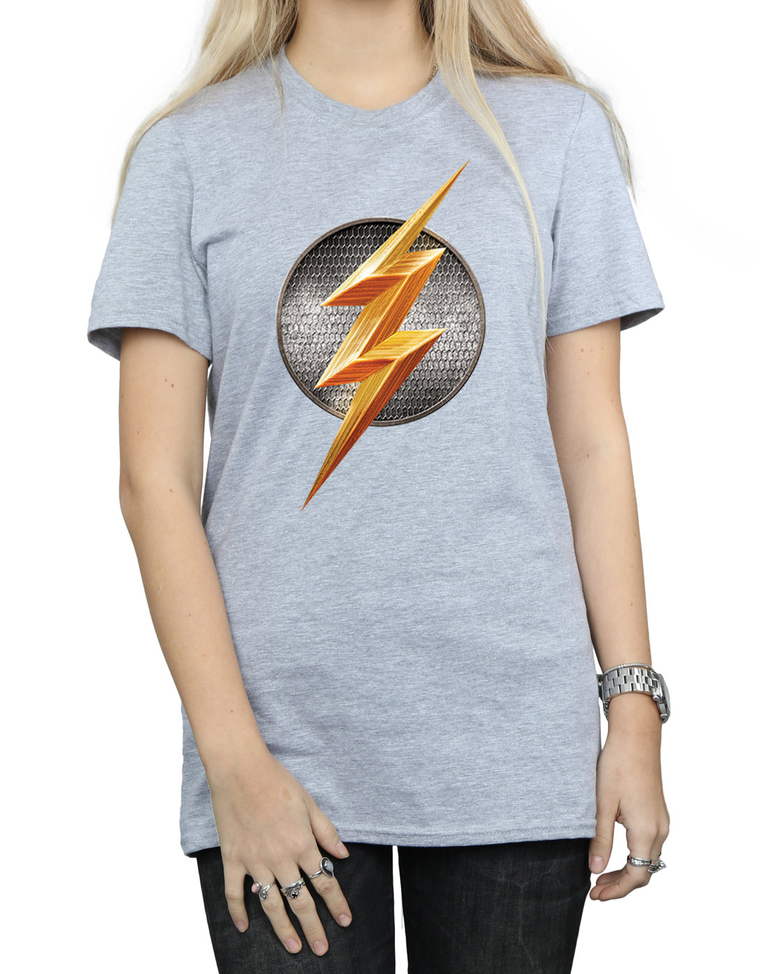 DC Comics Women's Justice League Movie Flash Emblem Boyfriend Fit T-Shirt - Picture 16 of 21