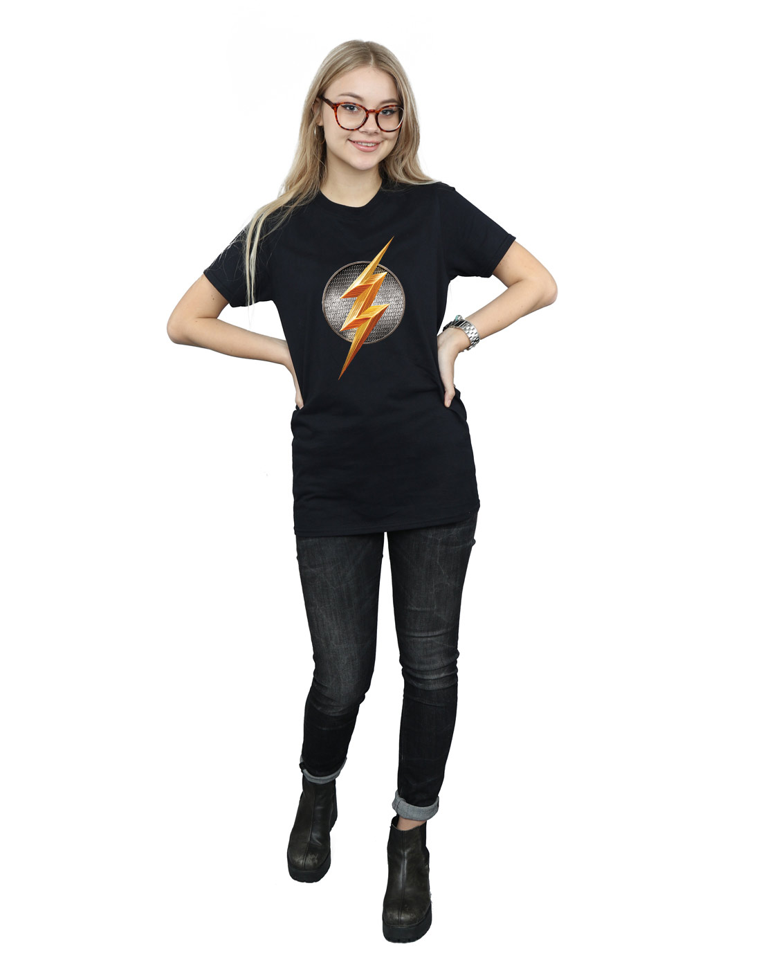 DC Comics Women's Justice League Movie Flash Emblem Boyfriend Fit T-Shirt - Picture 9 of 21