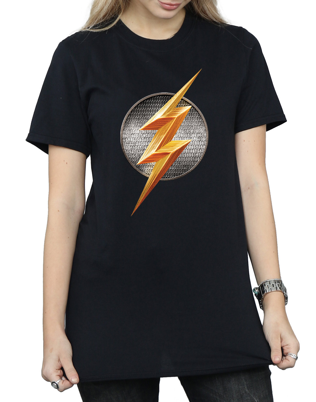 DC Comics Women's Justice League Movie Flash Emblem Boyfriend Fit T-Shirt - Picture 8 of 21