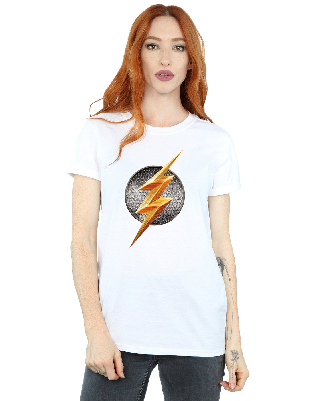 DC Comics Women's Justice League Movie Flash Emblem Boyfriend Fit T-Shirt - Picture 18 of 21