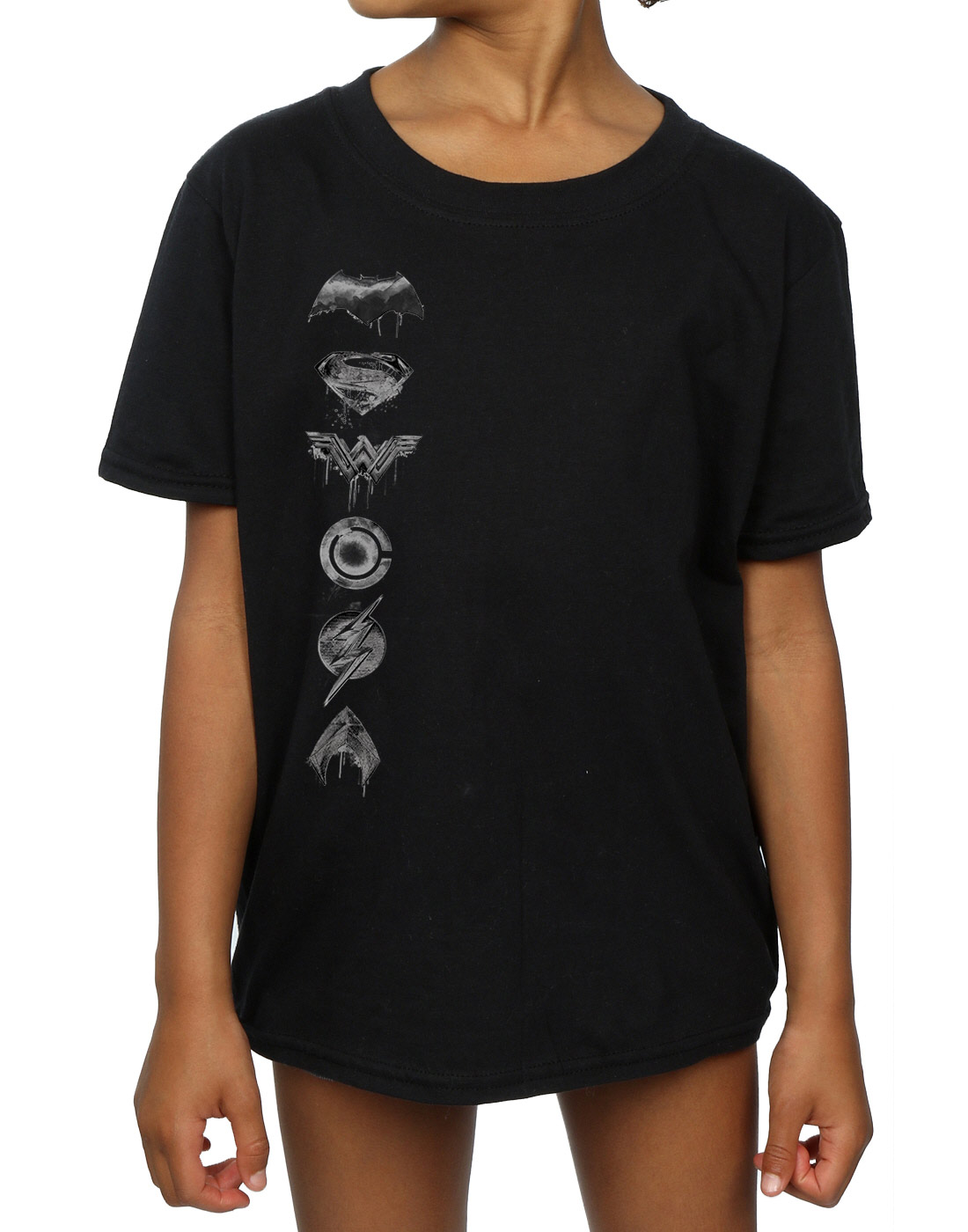 DC Comics Girls Justice League Movie Sprayed Emblems T-Shirt - Picture 8 of 21