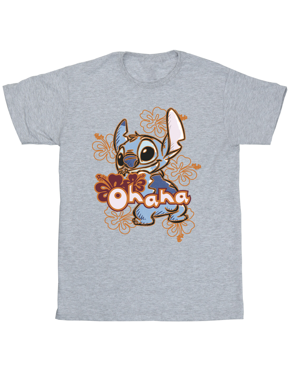 Disney Men's Lilo And Stitch Ohana Orange Hibiscus T-Shirt - Picture 12 of 16