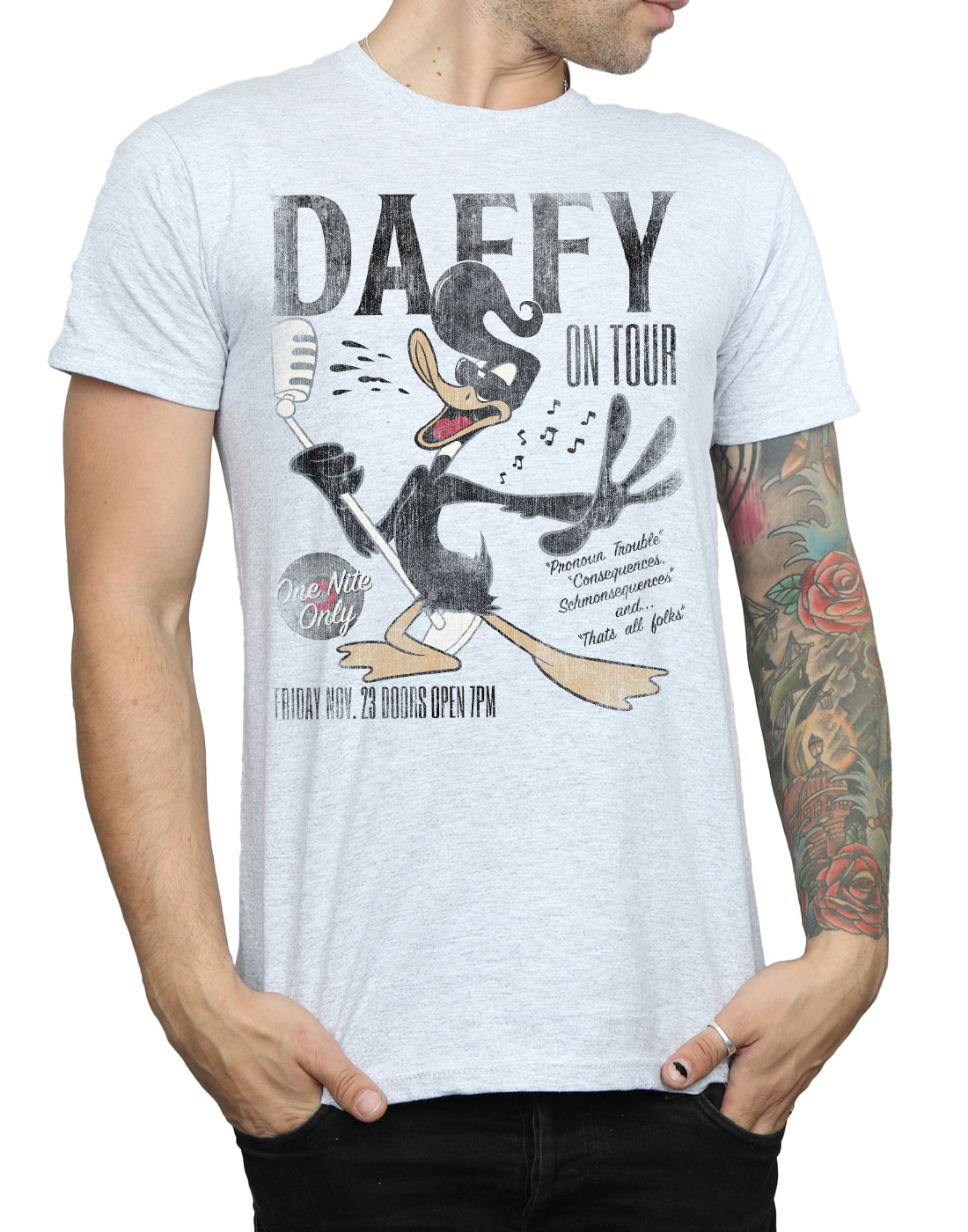 Looney Tunes Uomo Daffy Duck Concert Maglietta - Foto 17 di 18