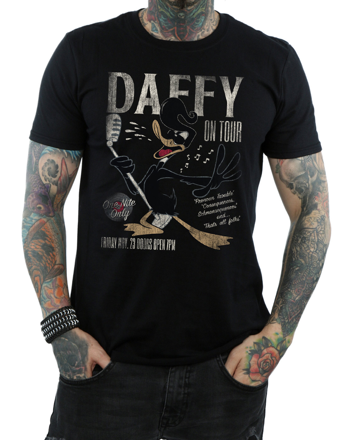 Looney Tunes Uomo Daffy Duck Concert Maglietta - Foto 4 di 18