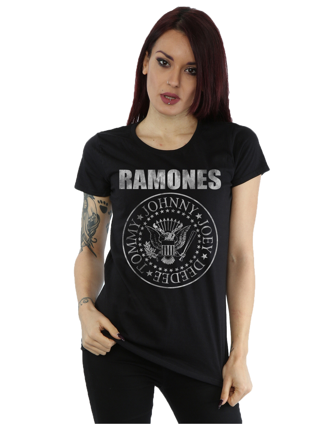 Ramones Hombre Distressed Black Seal Camiseta Sin Mangas