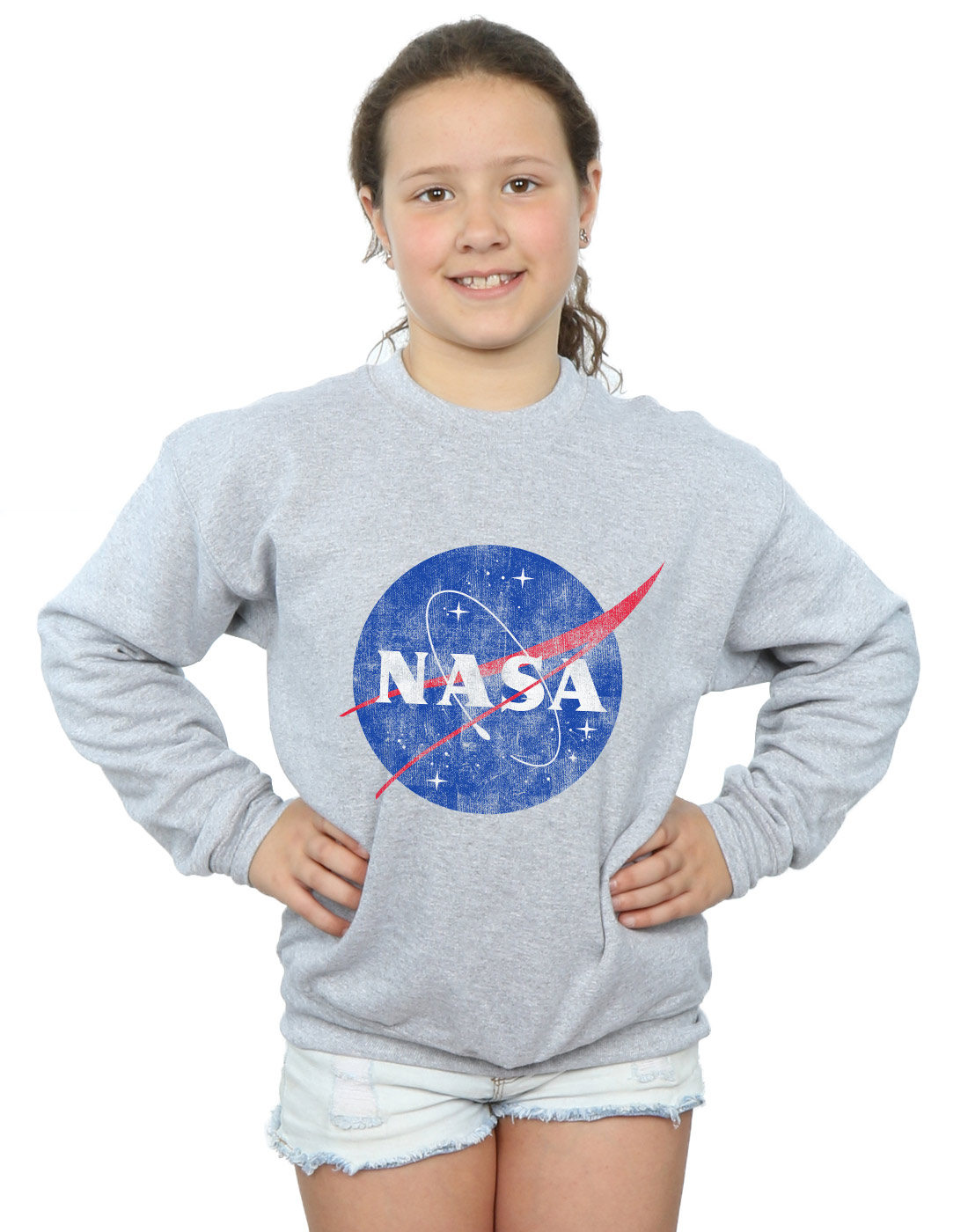 Nasa Bambine e Ragazze Classic Insignia Logo Maglietta 12-13 Years Sport Grigio