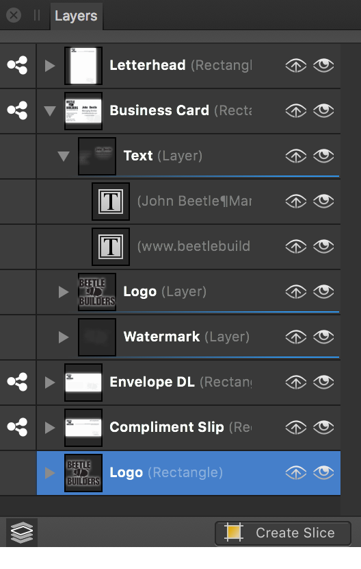 Layers panel (Export Persona)