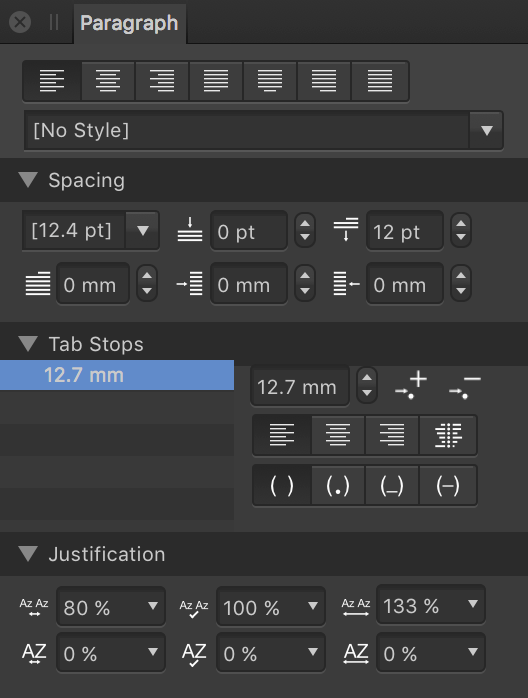 Paragraph panel
