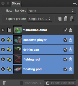 Slices panel (Export Persona)
