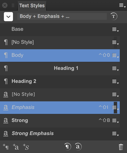 Text Styles panel