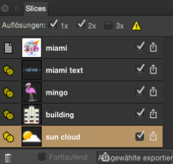 Das Panels "Slices" (Export Persona)
