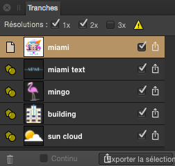 Sous-fenêtre Tranches (Export Persona)