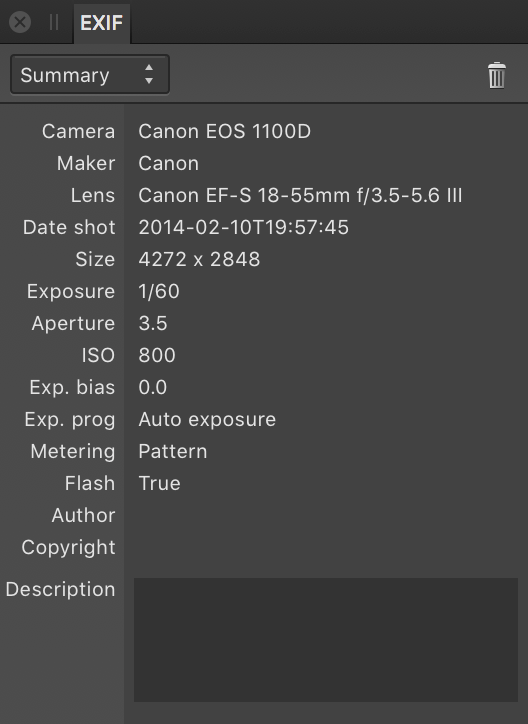 Exif panel