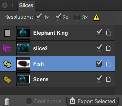 Slices panel (Export Persona)