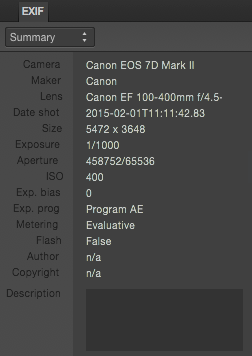 Sous-fenêtre Exif