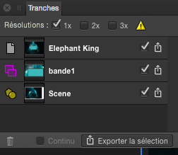 Sous-fenêtre Tranches (Export Persona)