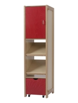 Hoge kast met deur en presentatie planken