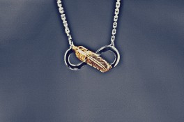 18ct White & Yellow Gold Infinity & Feather Pendant