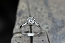 Platinum Brilliant Round Cut Diamomd & Baguette Ring