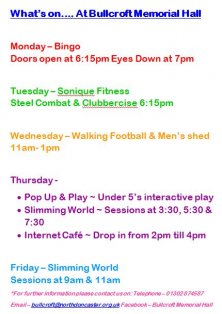 What's On @ Bullcroft Memorial Hall