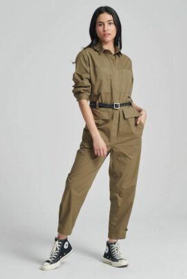 I’ve been buying chic, comfy, basics like a new coverall in army green I just got from him