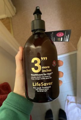 3 More Inches ,a pre-wash hair treatment it leaves my hair feeling soft, shiny and very healthy. It doesn’t hurt that it smells lovely either.