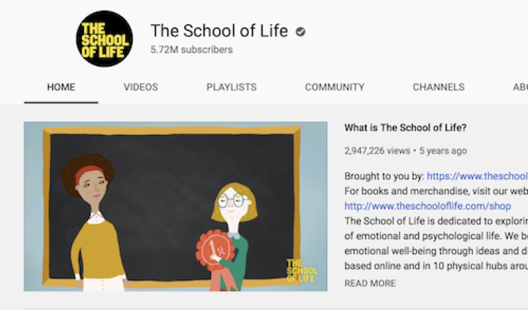 The school of life is a youtube channel with educational and thought provoking videos on subjects ranging from philosophy, political theory to literature.