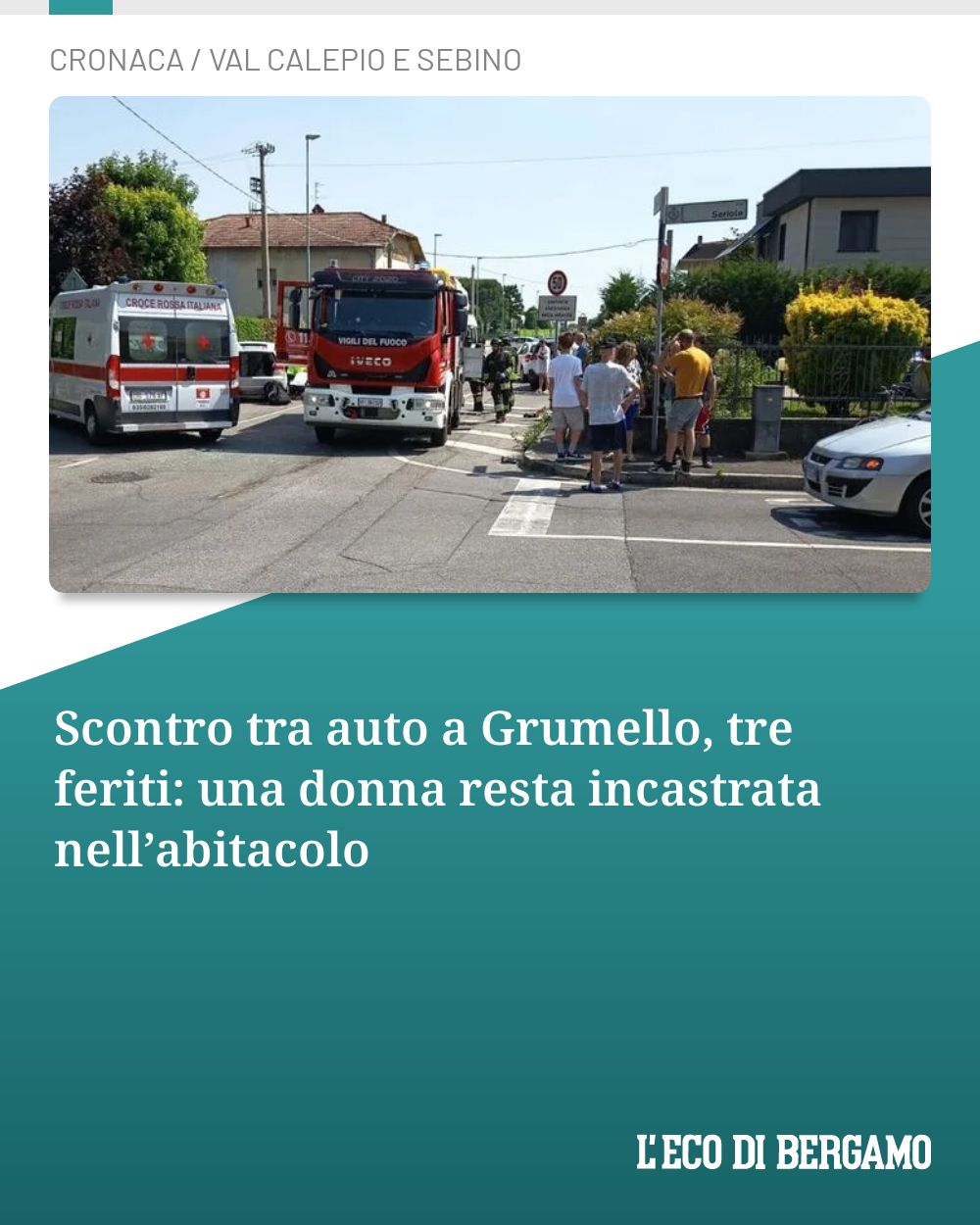 Scontro tra auto a Grumello, tre feriti: una donna resta incastrata nell’abitacolo...
