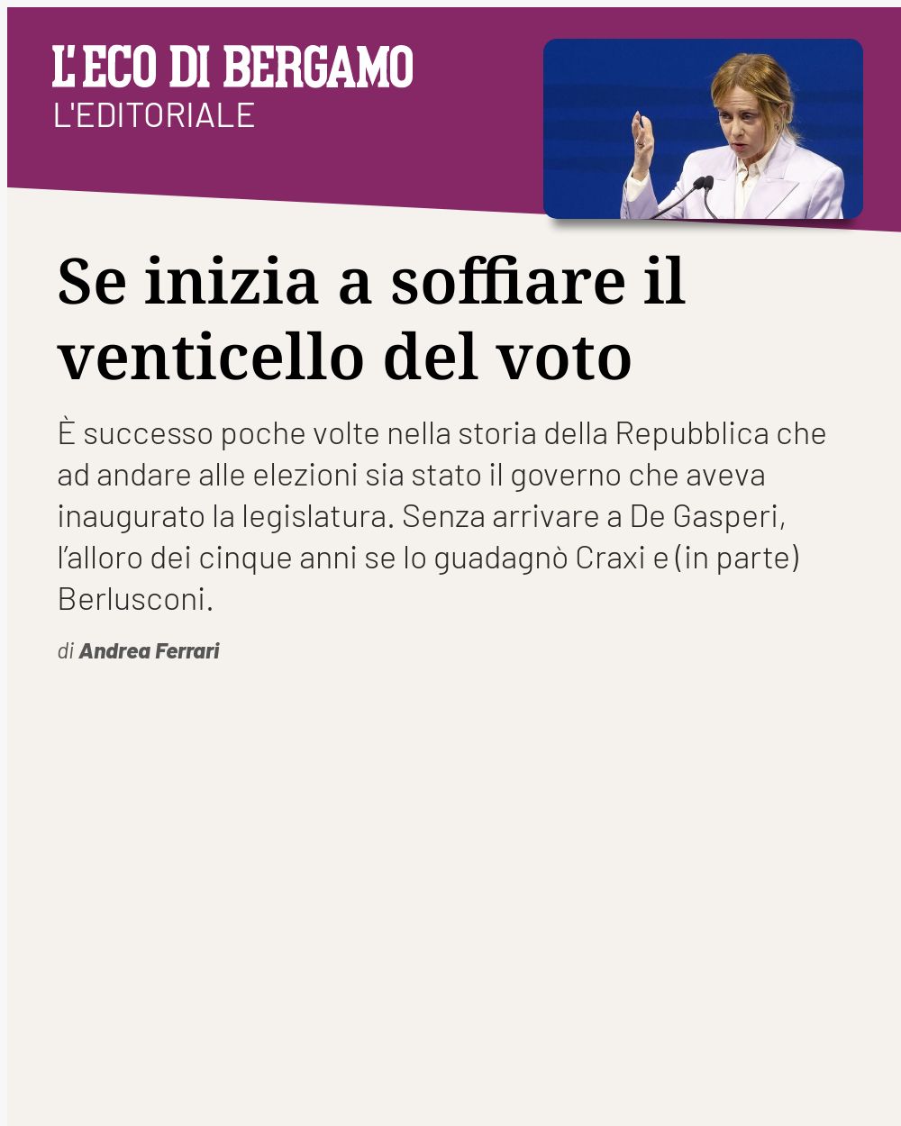 Post Instagram @ecodibergamo: Se inizia a soffiare il venticello del voto...