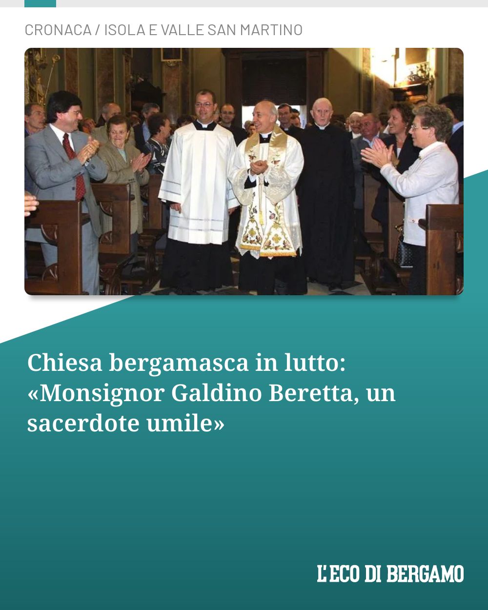 Post Instagram @ecodibergamo: Chiesa bergamasca in lutto: «Monsignor Galdino Beretta, un sacerdote umile»...