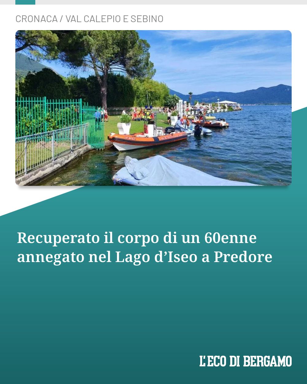 Post Instagram @ecodibergamo: Recuperato il corpo di un 60enne annegato nel Lago d’Iseo a Predore...