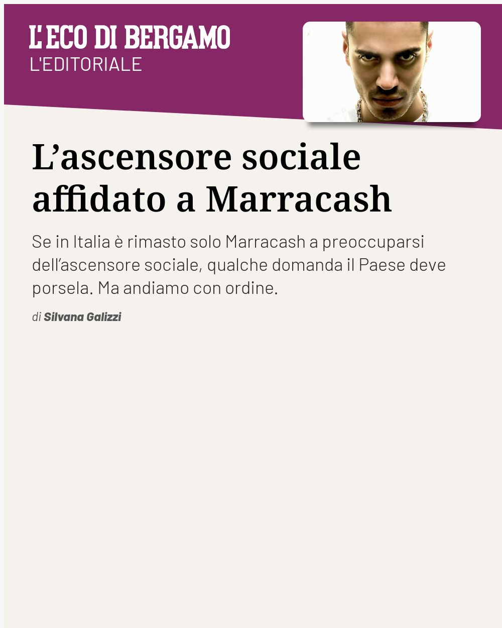 Post Instagram @ecodibergamo: L’ascensore sociale affidato a Marracash...