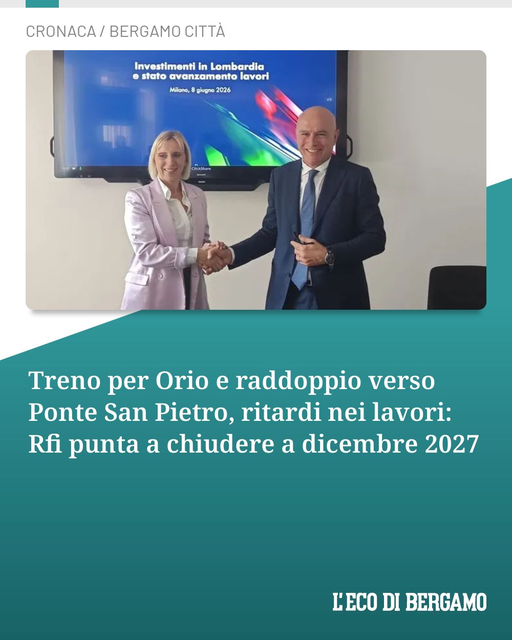 Post Instagram @ecodibergamo: Treno per Orio e raddoppio verso Ponte San Pietro, ritardi nei lavori: Rfi punta a chiudere a dicemb