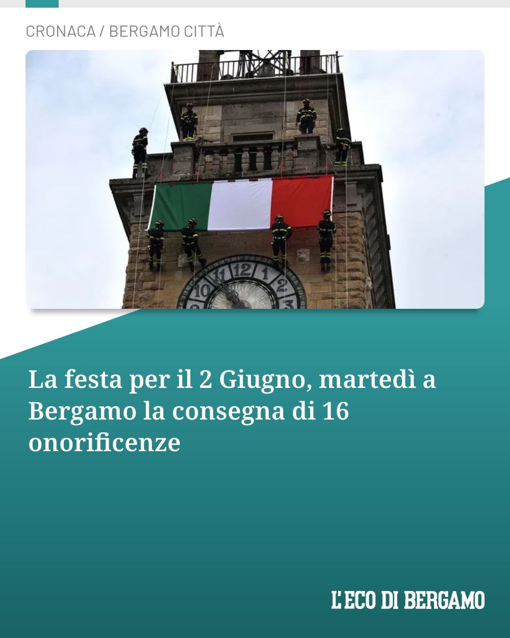 Post Instagram @ecodibergamo: La festa per il 2 Giugno, martedì a Bergamo la consegna di 16 onorificenze...