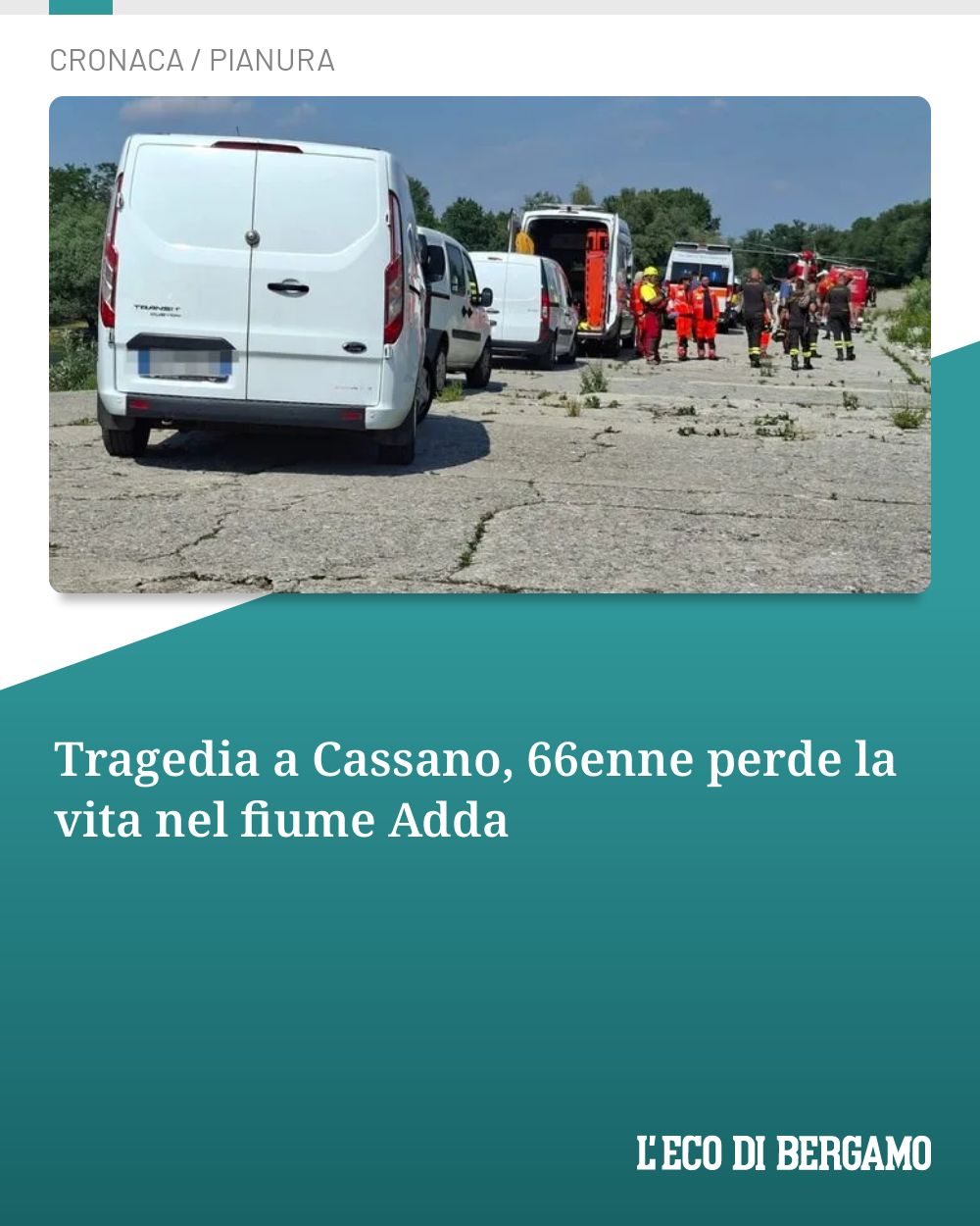 Post Instagram @ecodibergamo: Tragedia a Cassano, 66enne perde la vita nel fiume Adda...