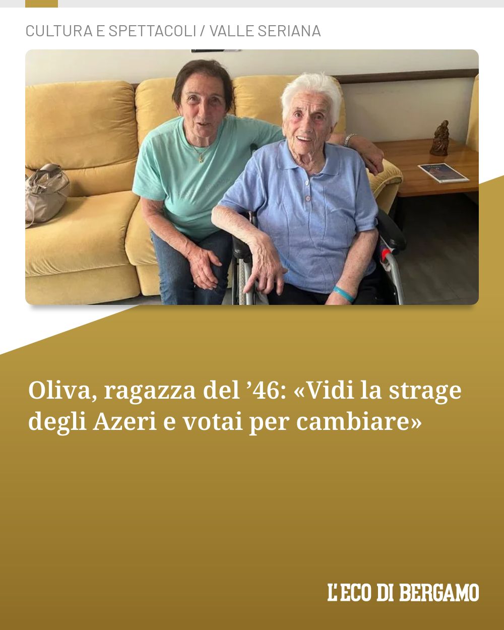 Post Instagram @ecodibergamo: Oliva, ragazza del ’46: «Vidi la strage degli Azeri e votai per cambiare»...