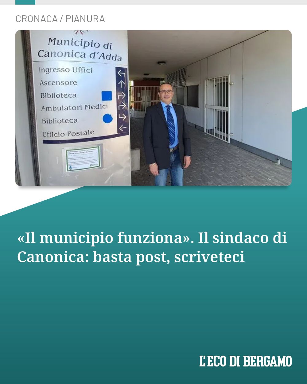 Post Instagram @ecodibergamo: «Il municipio funziona». Il sindaco di Canonica: basta post, scriveteci...