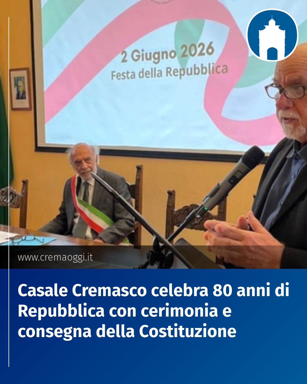 Post Instagram @redazione@cremaoggi.it: Casale Cremasco celebra 80 anni di Repubblica con cerimonia e consegna della Costituzione...