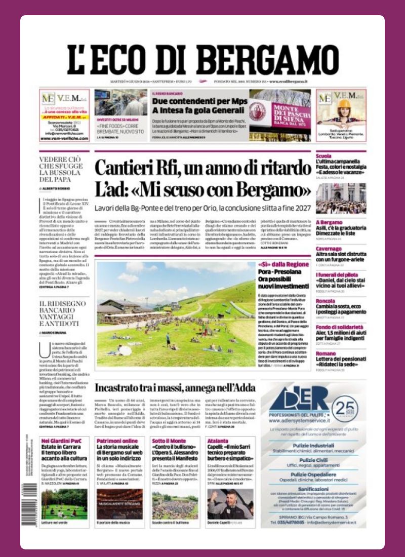 Post Instagram @ecodibergamo: Buongiorno dalla redazione con la prima pagina de L'Eco di Bergamo di oggi...
