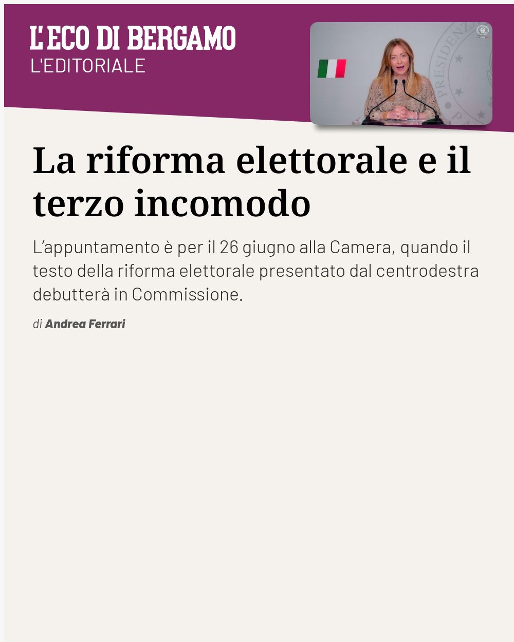 Post Instagram @ecodibergamo: La riforma elettorale e il terzo incomodo...