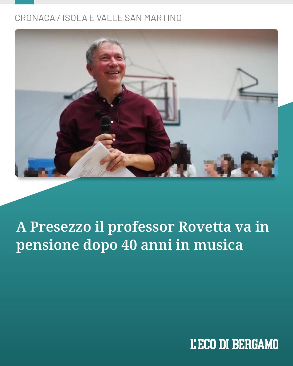 Post Instagram @ecodibergamo: A Presezzo il professor Rovetta va in pensione dopo 40 anni in musica...